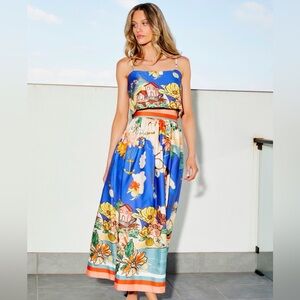 Antonio Melani NWT Evie Callista Ocean Blue Print Sleeveless Maxi Skirt Set $298